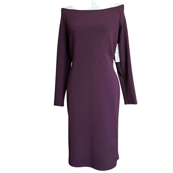 Eliza J off shoulder sheath dress bodycon eggplant purple wine merlot size 12 - Picture 11 of 14